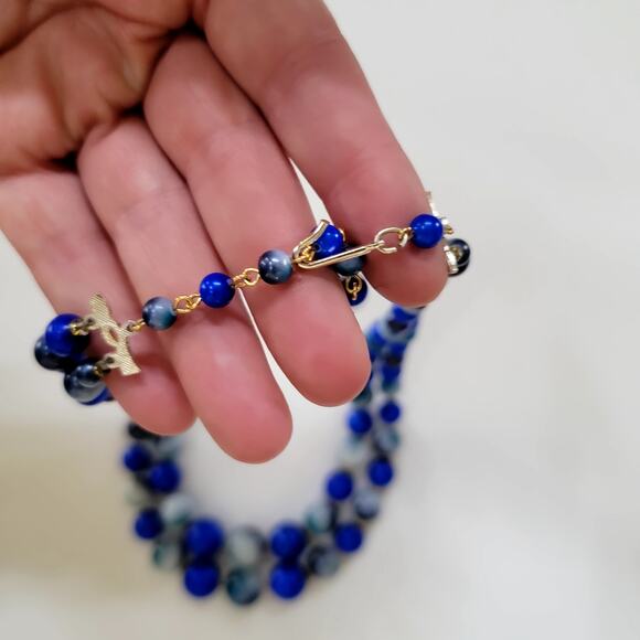 Vintage Double Strand Blue And Gray Beaded Necklace With Graduated Round Beads - Picture 4 of 10